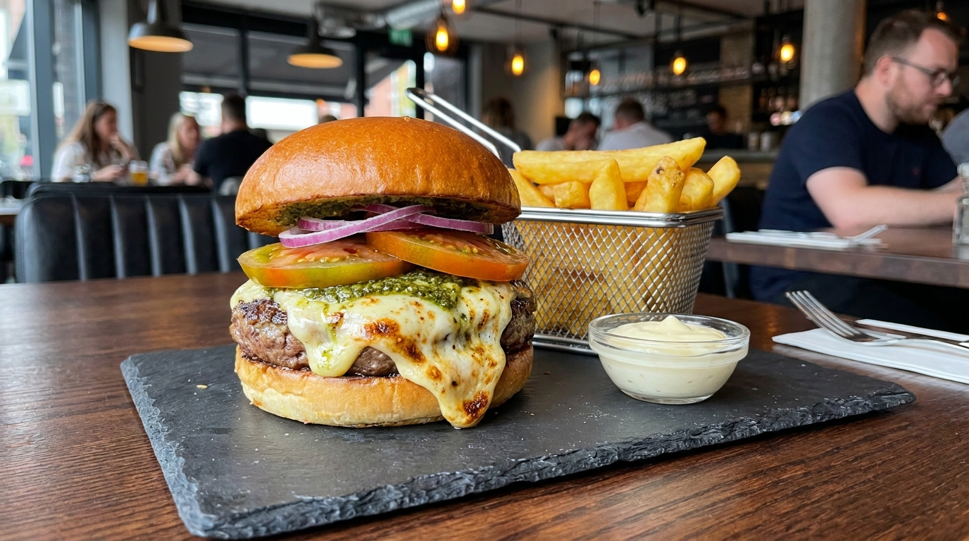 découvrez notre recette gourmande de burger au bœuf juteux, accompagné de pesto maison aromatique et de fromage à raclette fondant. un délice à tester absolument pour les amateurs de saveurs authentiques.