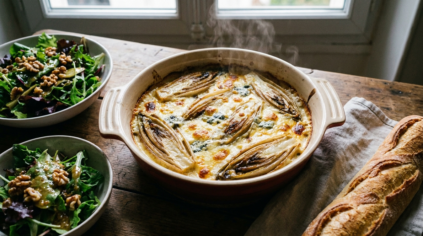 découvrez notre recette facile et savoureuse de délices d’endives gratinées au fromage bleu, parfaite pour un repas gourmand et réconfortant.