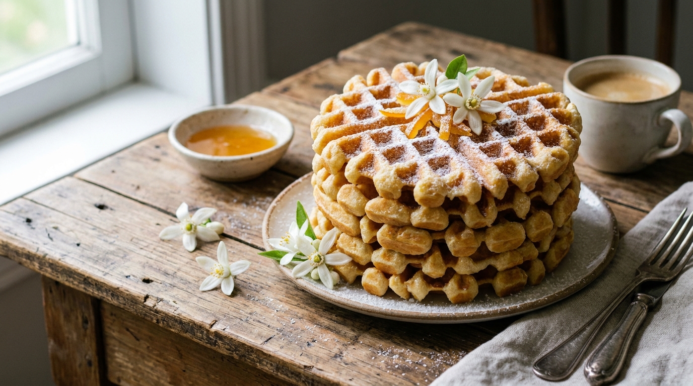 découvrez une recette simple et gourmande de gaufres parfumées à la fleur d’oranger, légères et délicieuses, parfaites pour un moment de douceur.
