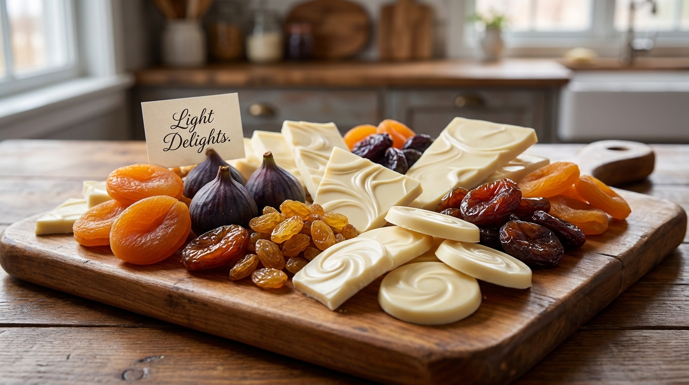 découvrez délices légers, une parfaite alliance gourmande entre fruits secs croquants et chocolat blanc fondant, pour une douceur saine et savoureuse.