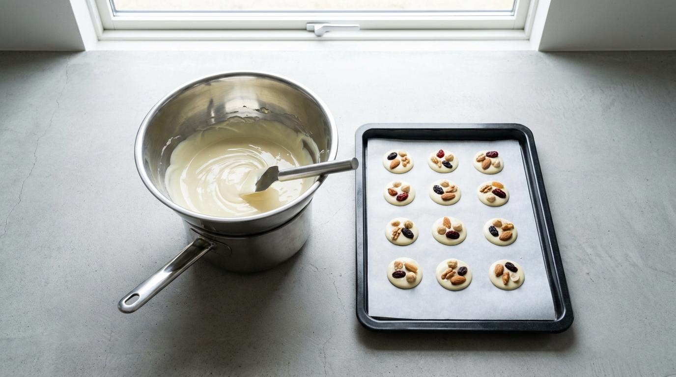 découvrez l'alliance parfaite entre la douceur du chocolat blanc et le croquant des fruits secs pour des délices légers et gourmands, idéals pour une pause plaisir équilibrée.