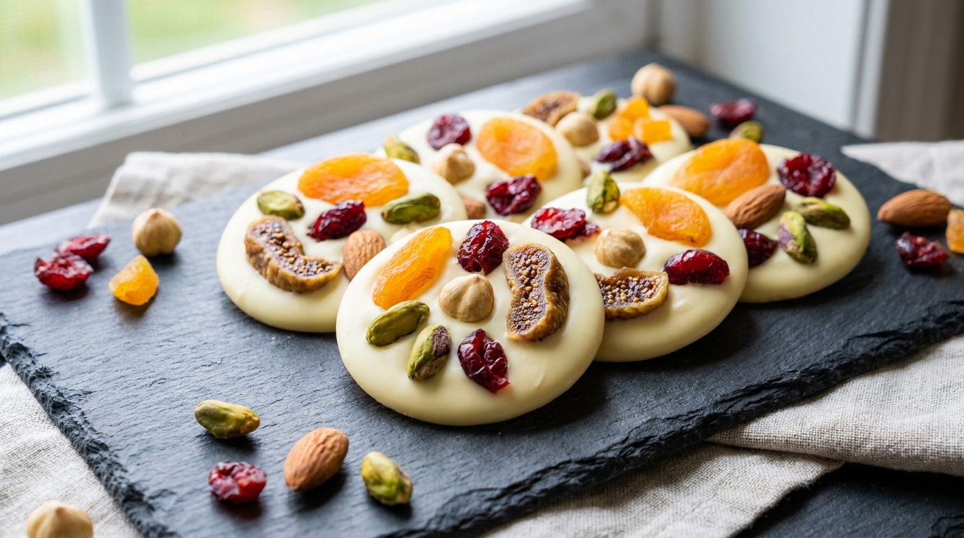 découvrez l'harmonie parfaite entre la douceur du chocolat blanc et le croquant des fruits secs dans délices légers, une gourmandise saine et savoureuse à savourer sans culpabilité.