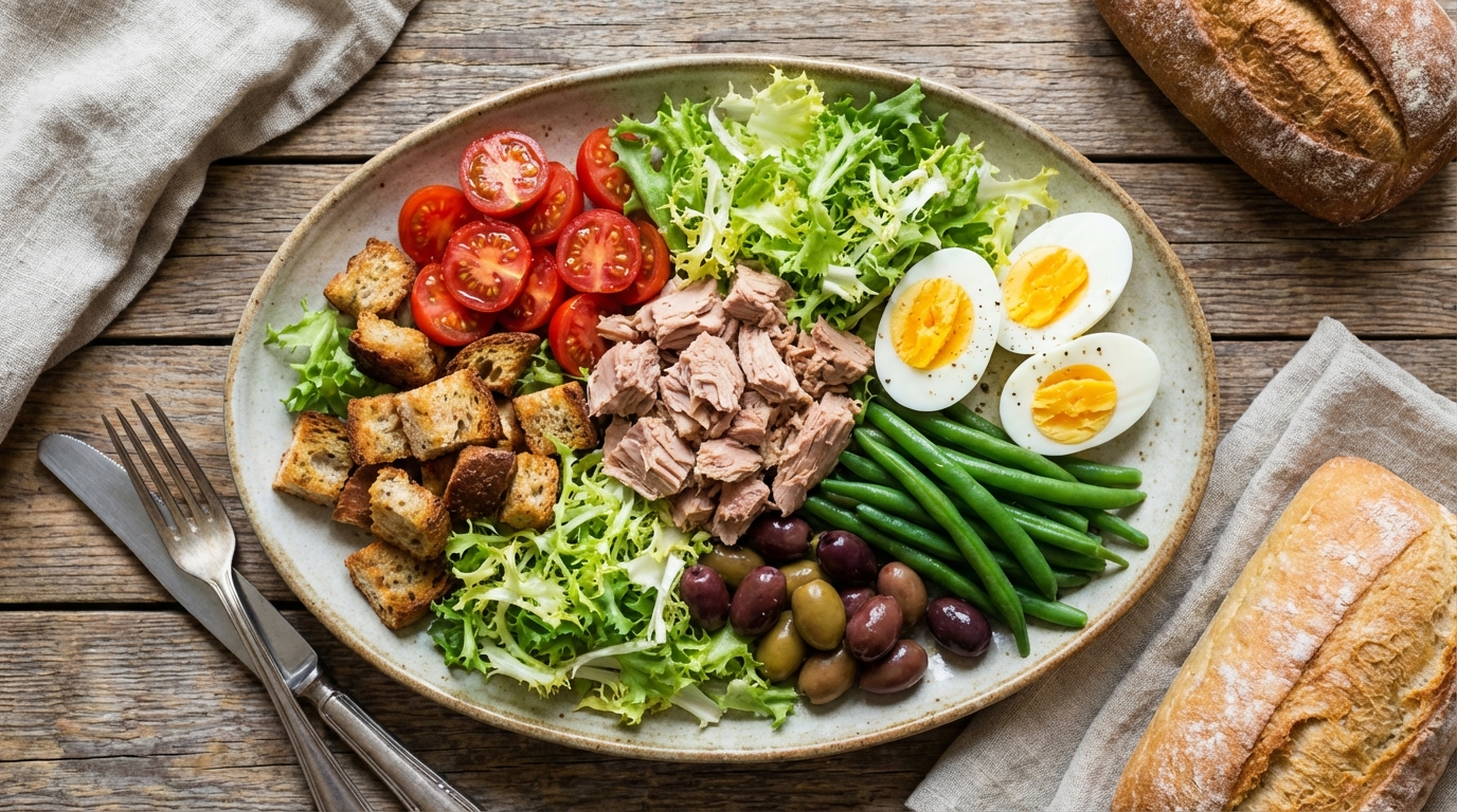 découvrez une recette pleine de fraîcheur avec cette délicieuse salade frisée au thon accompagnée de fines languettes de fromage frais, idéale pour un repas sain et savoureux.