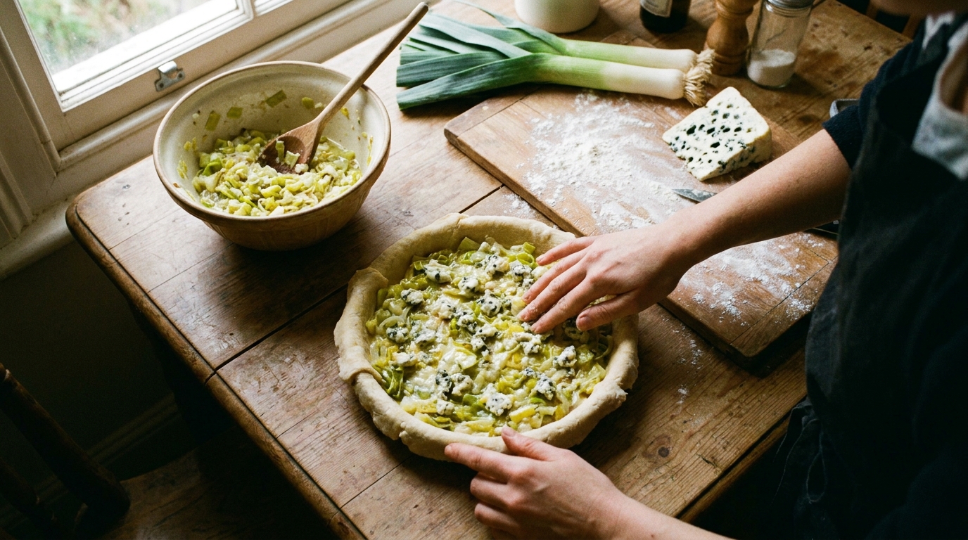 découvrez notre délicieuse tarte aux poireaux fondants et au fromage bleu savoureux, une recette gourmande parfaite pour un repas convivial et raffiné.