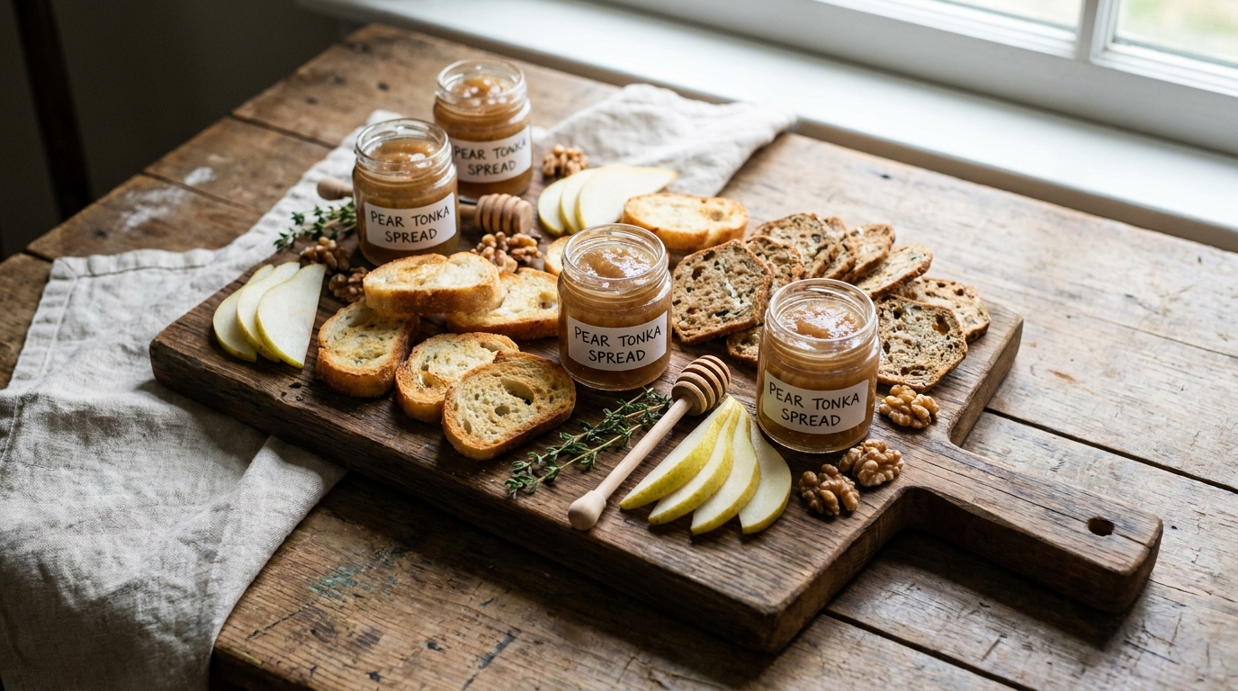 découvrez une délicieuse tartinade légère à la poire, subtilement infusée à la fève tonka, pour une saveur unique et gourmande.
