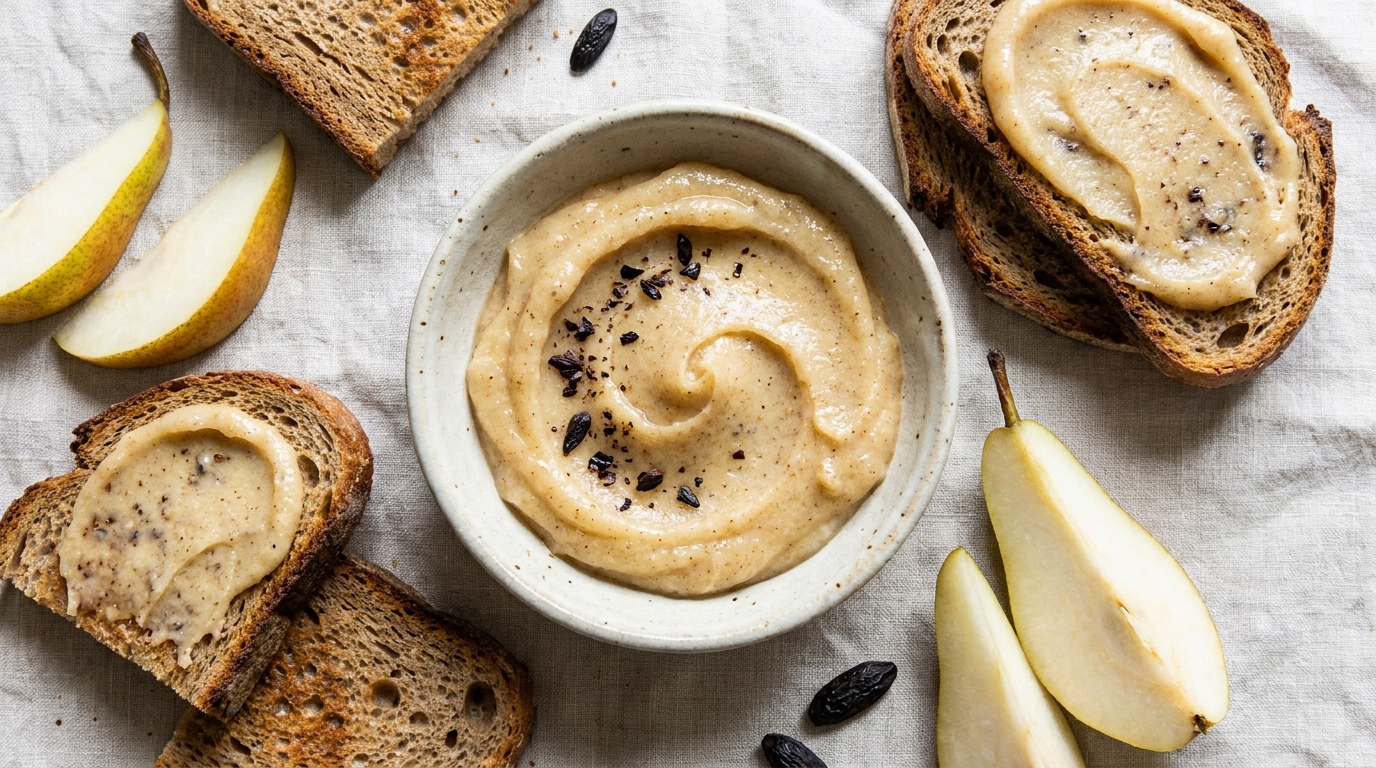 découvrez notre délicieuse tartinade légère à la poire, subtilement infusée à la fève tonka, pour une saveur douce et raffinée à déguster à tout moment.