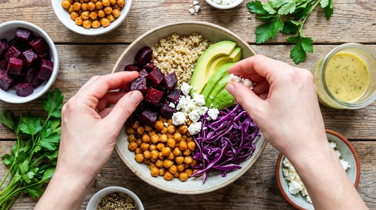 découvrez notre buddha bowl réinventé au fromage de chèvre, alliant saveurs gourmandes et équilibre nutritionnel dans un bol délicieux et coloré.