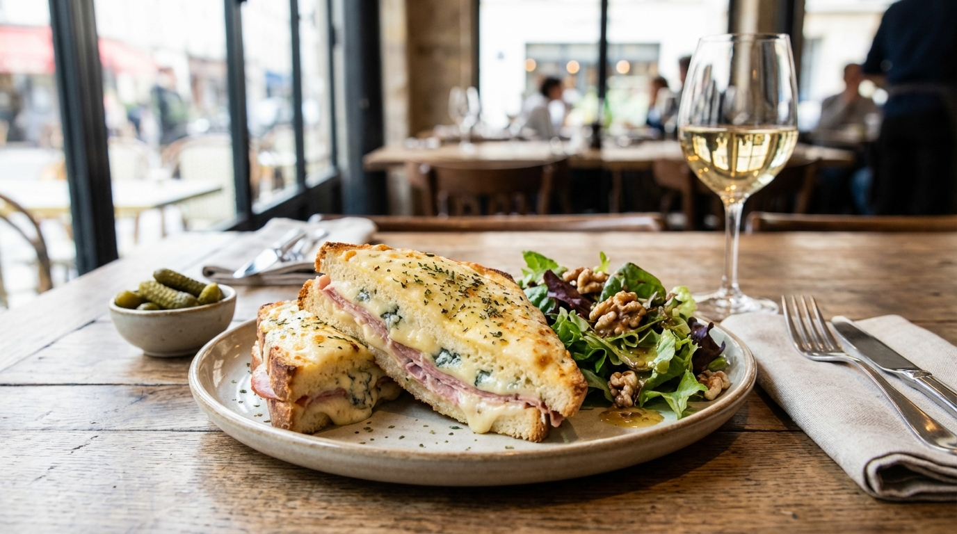 découvrez notre recette gourmande de croque-monsieur au jambon sec, accompagné d'une crème onctueuse au bleu, pour un repas savoureux et réconfortant.