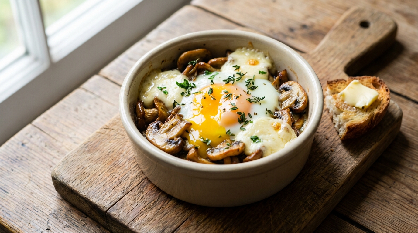 découvrez notre recette gourmande d'œuf cocotte aux champignons sautés et fromage fondant, un délice facile à préparer pour un repas savoureux et réconfortant.