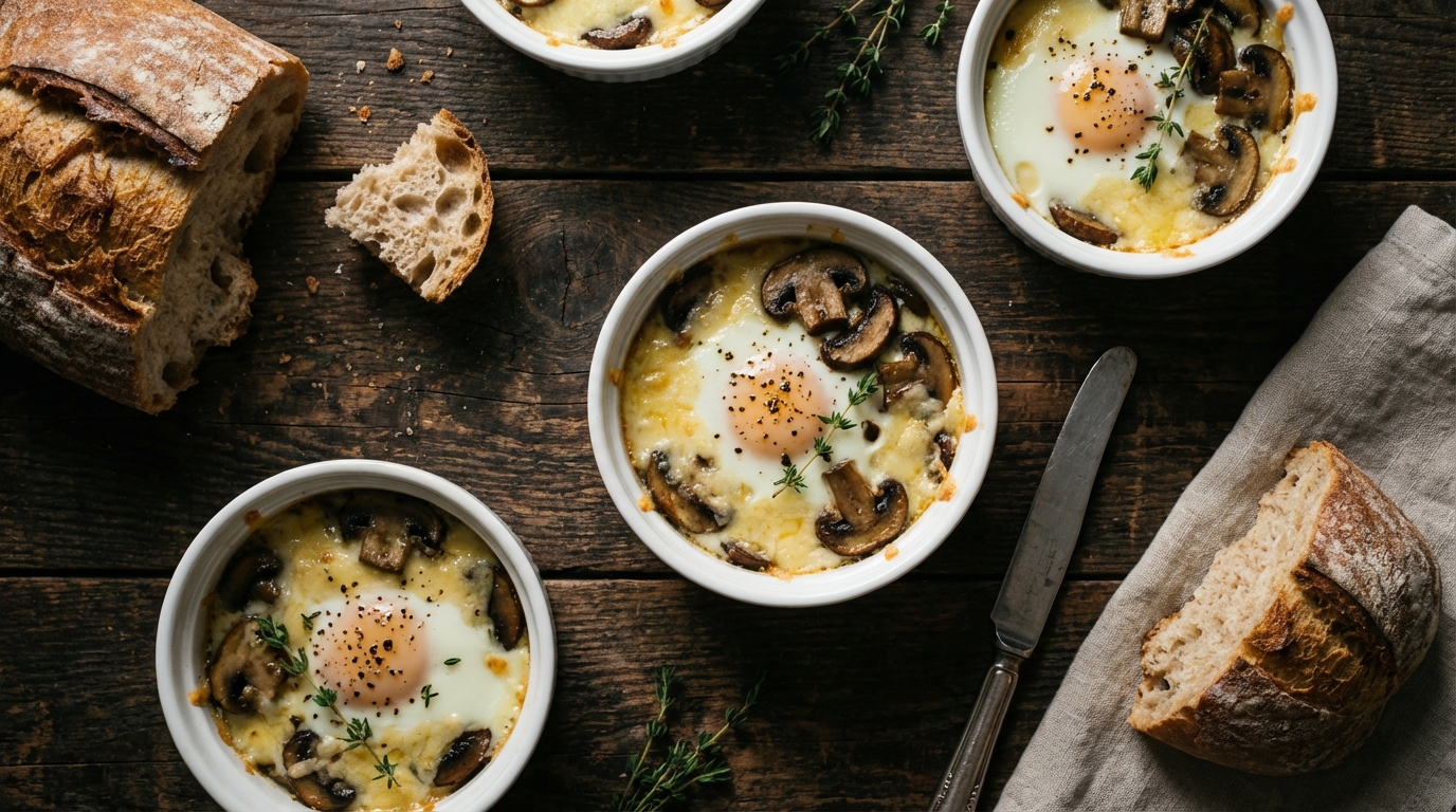 découvrez notre recette gourmande d'œuf cocotte aux champignons sautés et fromage fondant, parfaite pour un repas délicieux et réconfortant à partager.