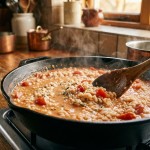 découvrez notre recette de risotto léger, délicatement nappé d'une sauce tomate fraîche et parsemé de parmesan fondant pour un repas savoureux et raffiné.