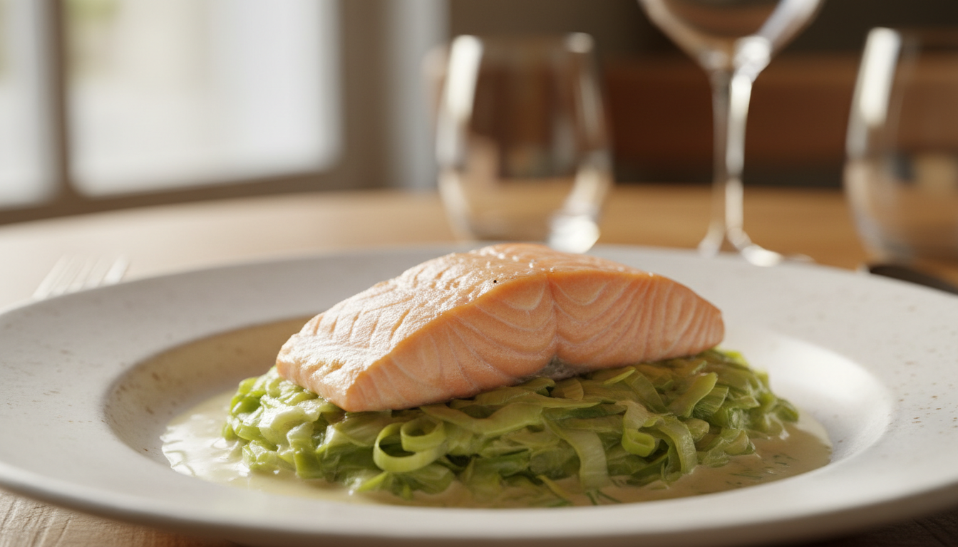 découvrez nos astuces pour réussir une fondue de poireaux tendre et un pavé de saumon délicatement nacré grâce à une cuisson douce et savoureuse.