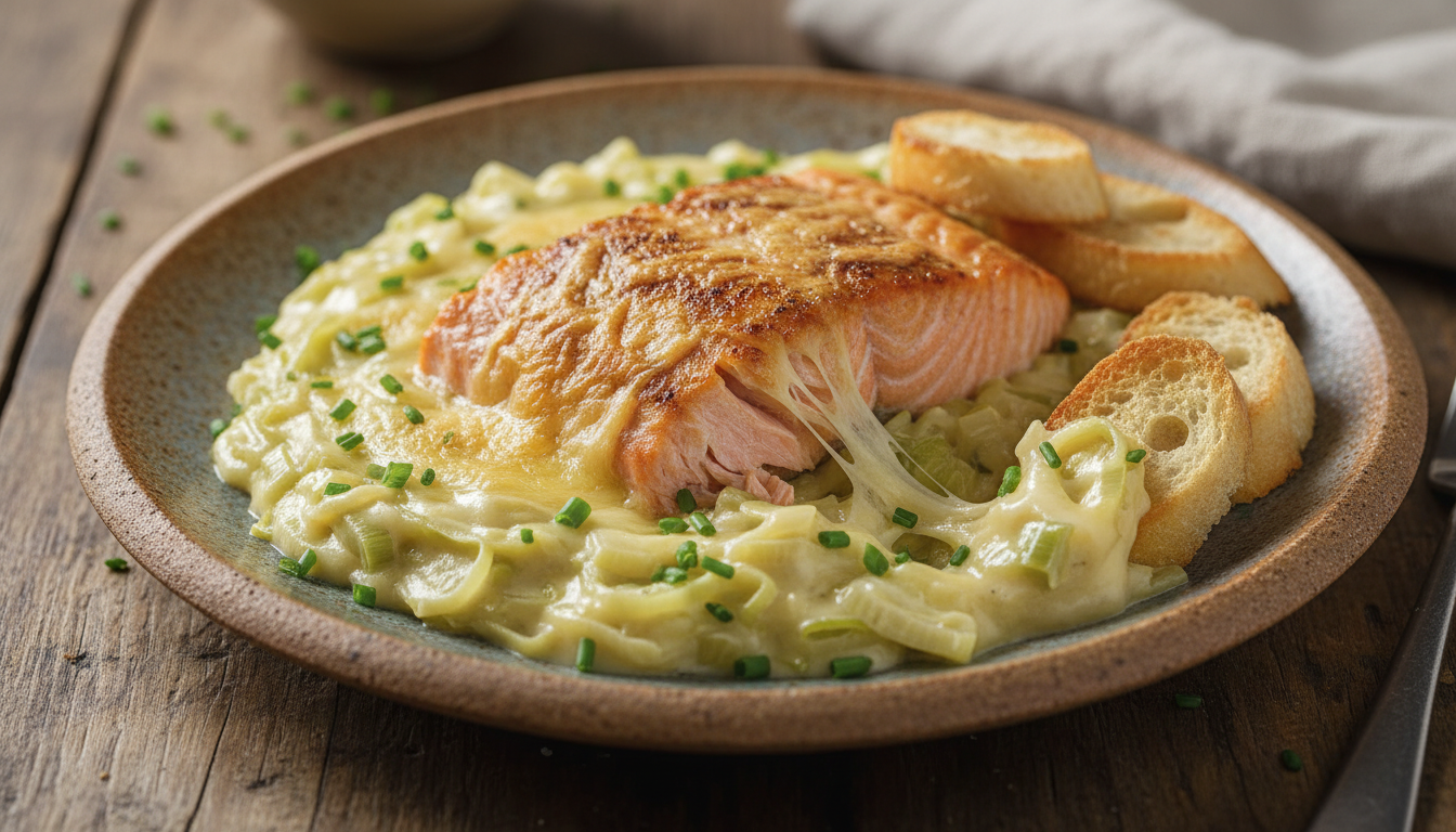 découvrez nos astuces pour réussir une fondue de poireaux parfaitement fondante et un pavé de saumon délicatement nacré grâce à une cuisson douce et maîtrisée.