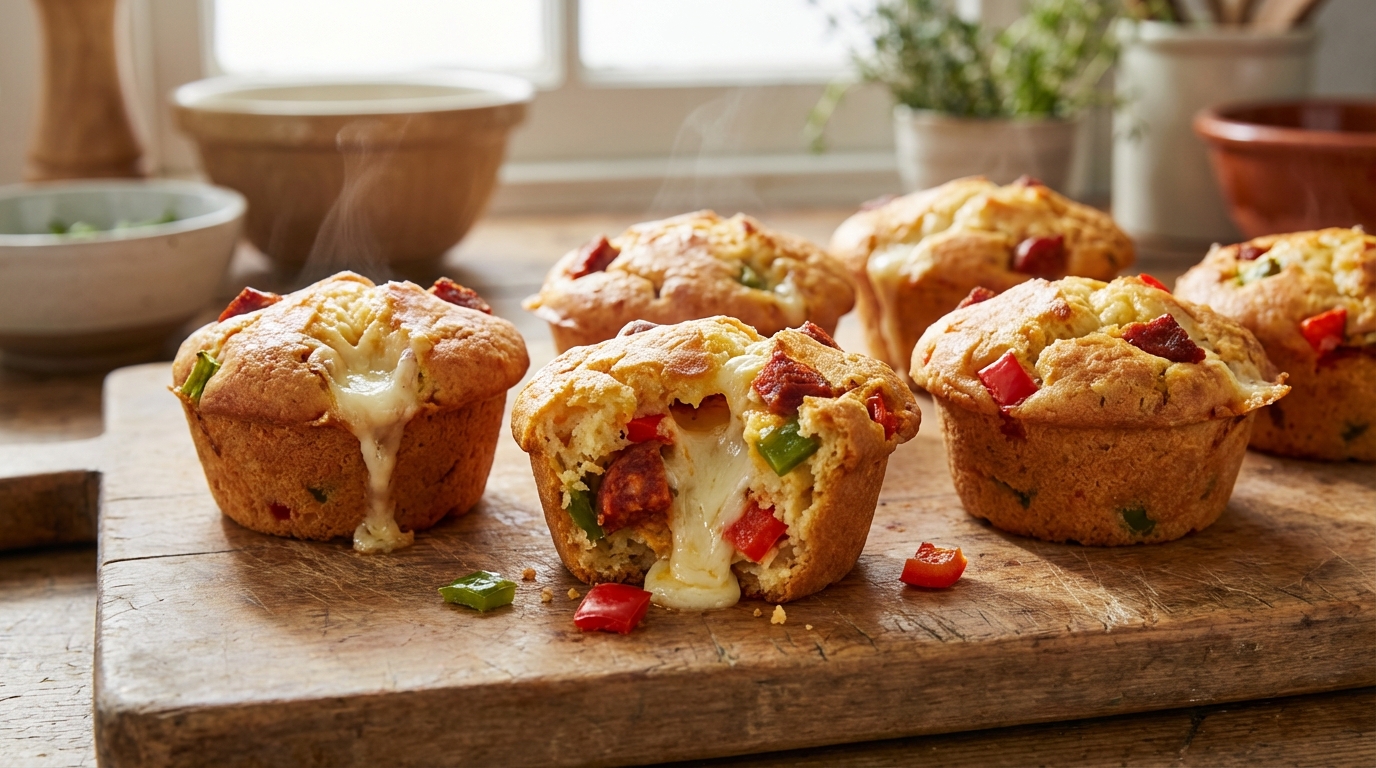 découvrez nos mini-cakes savoureux au chorizo, poivron frais et fromage fondant, parfaits pour un apéritif gourmand et plein de saveurs.