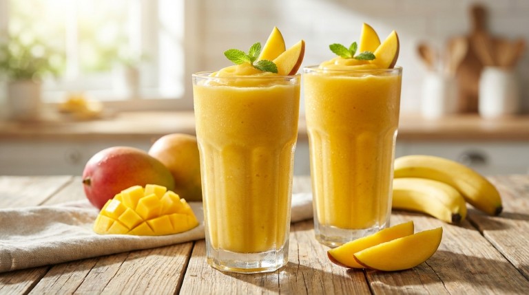 découvrez une recette simple et rapide pour un smoothie glacé léger à la mangue et à la banane, parfait pour se rafraîchir et se faire plaisir sainement.