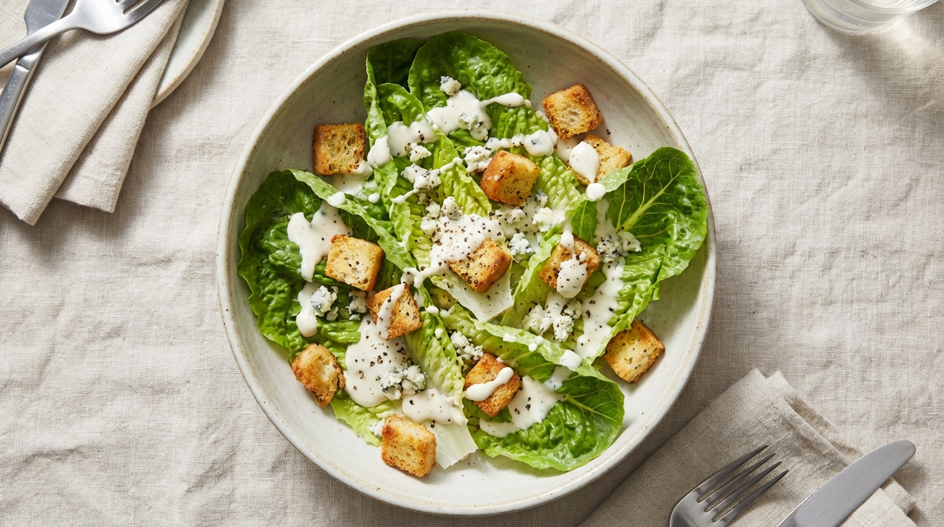 découvrez notre salade césar revisitée, où le fromage bleu fondant rencontre une texture croquante pour une explosion de saveurs surprenante et gourmande.
