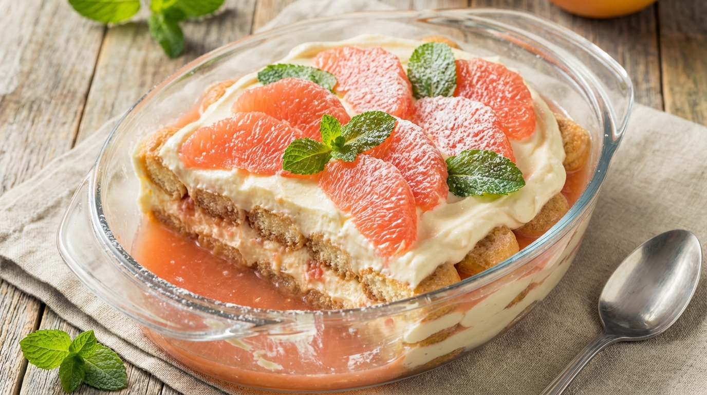 découvrez notre recette de tiramisu gourmand au fromage frais et pamplemousse, une alliance parfaite de fraîcheur et de douceur pour un dessert léger et savoureux.