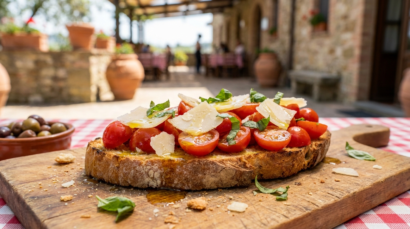 découvrez la recette authentique de la bruschetta tomate et parmesan, une dégustation savoureuse qui vous transporte directement au cœur de l'italie avec des saveurs fraîches et gourmandes.