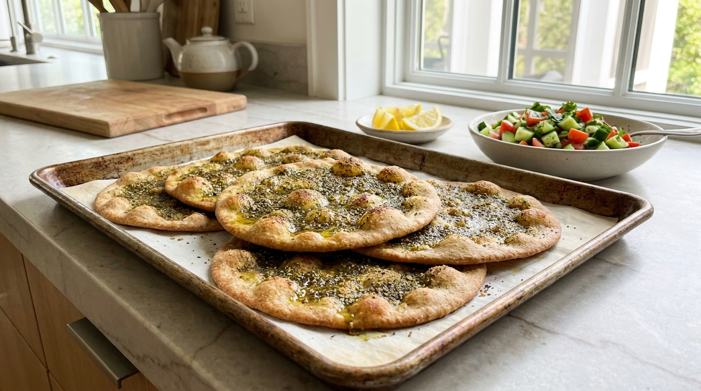 savourez la pizza libanaise légère au zahtar, une recette facile à réaliser qui offre un mélange unique de saveurs authentiques et délicates.