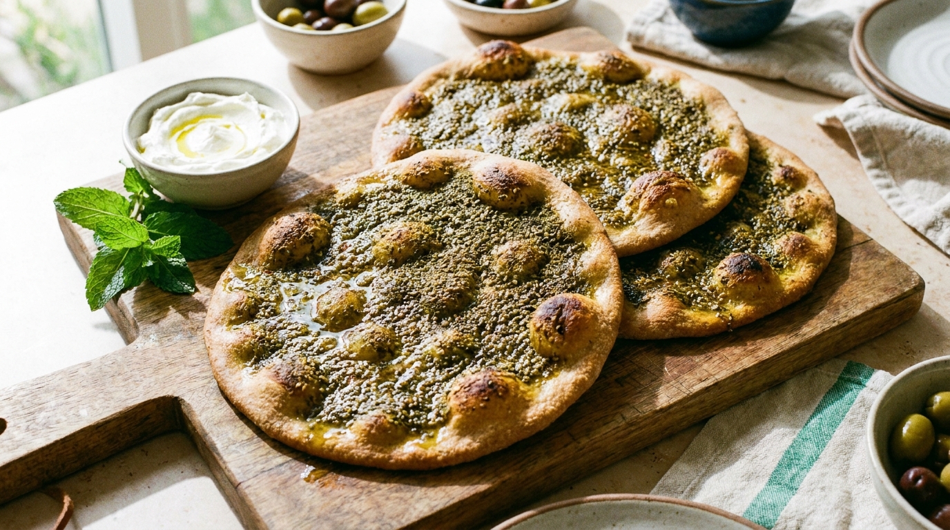 savourez la pizza libanaise légère au zahtar, une recette facile à préparer qui allie authenticité et fraîcheur pour un repas plein de saveurs méditerranéennes.