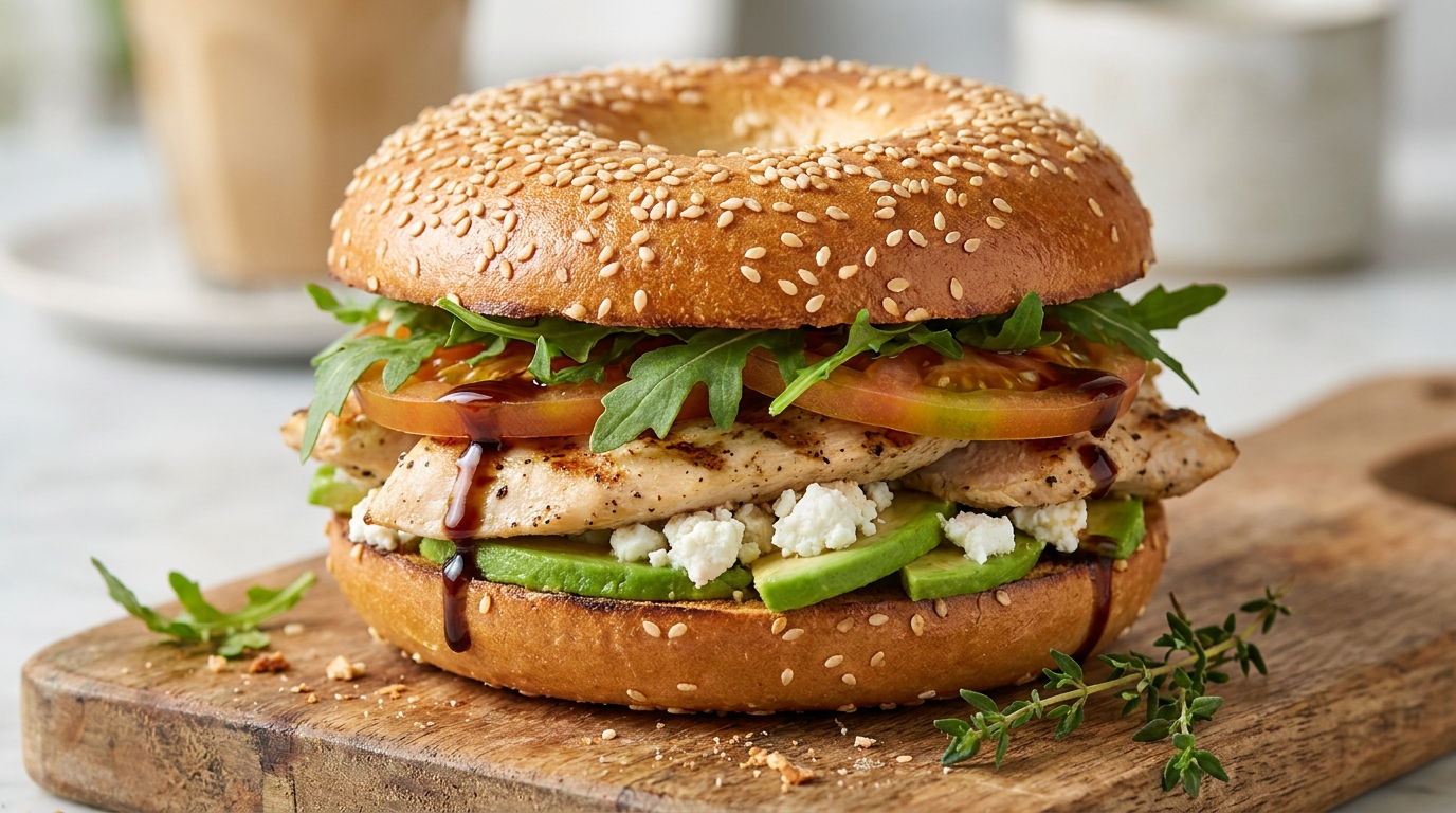 savourez un bagel gourmand au poulet, avocat et fromage de chèvre. une recette facile et délicieuse qui ravira vos papilles à chaque bouchée.