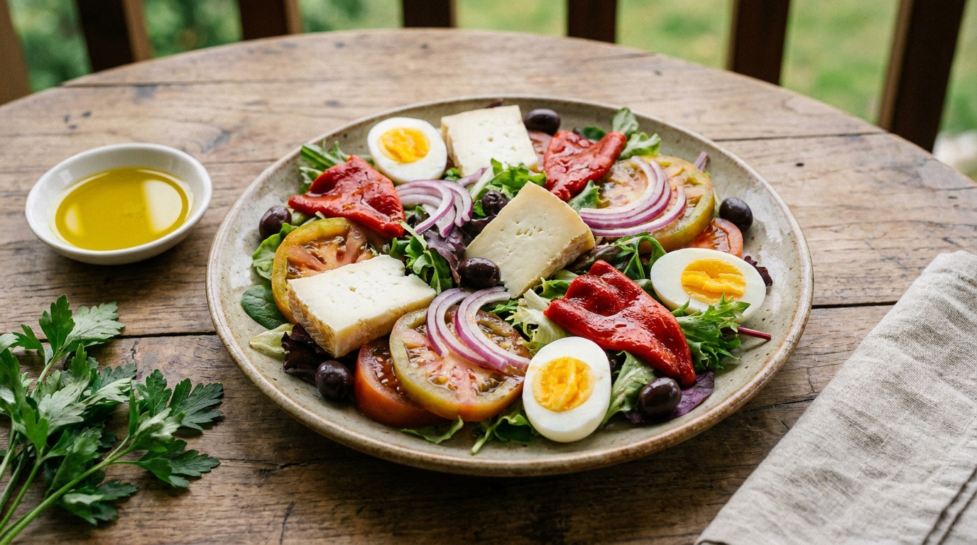 savourez la salade basque au fromage de brebis, une recette authentique et pleine de saveurs traditionnelles du pays basque.