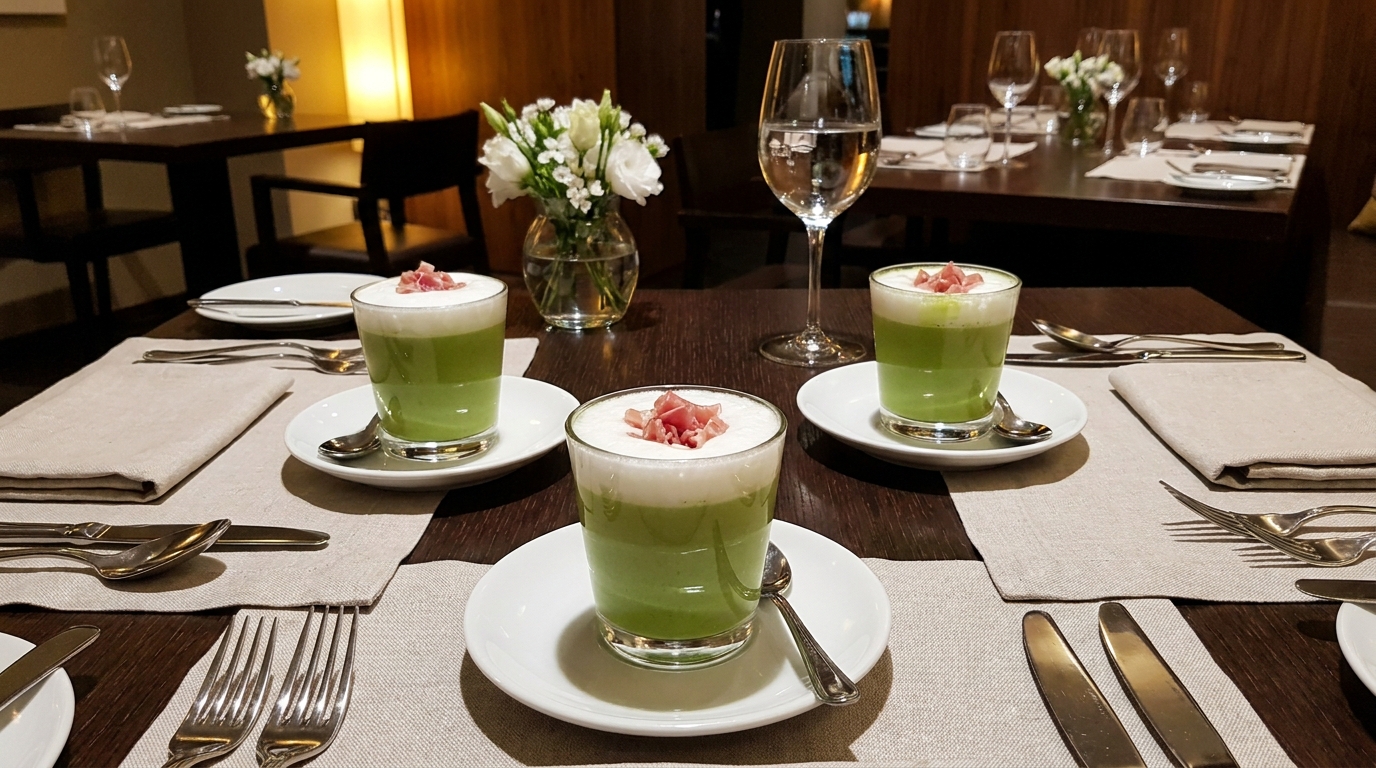 découvrez notre cappuccino de petits pois et jambon, une délicatesse crémeuse alliant douceur des petits pois et saveur gourmande du jambon pour un plaisir inédit.