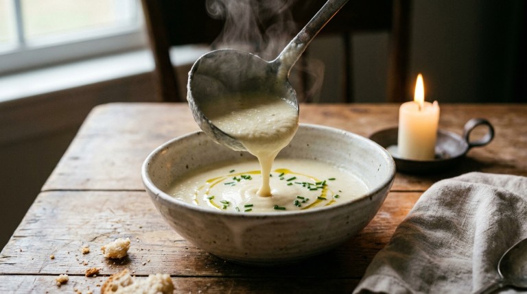découvrez la douceur légère et onctueuse du velouté de chou-fleur au mascarpone, une délicatesse parfaite pour réchauffer vos papilles avec finesse.