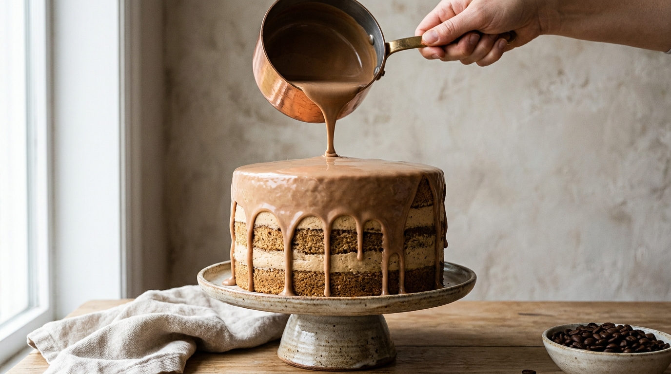 découvrez délice café, un gâteau moelleux garni de cream cheese allégé et nappé d’une ganache chocolat légère, pour une gourmandise légère et savoureuse.