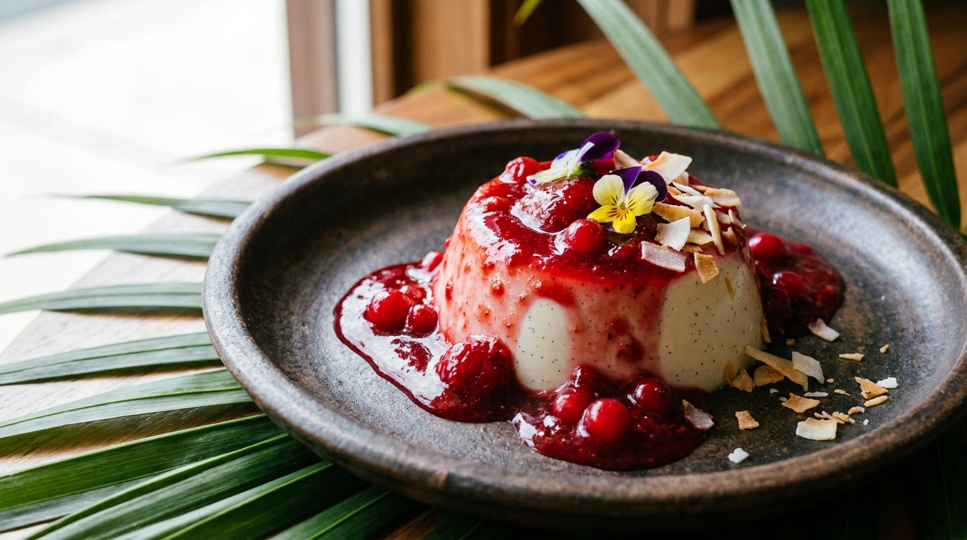 découvrez notre recette irrésistible de panna cotta aux fruits rouges et noix de coco, un délice exotique alliant douceur crémeuse et saveurs acidulées pour un dessert parfait.