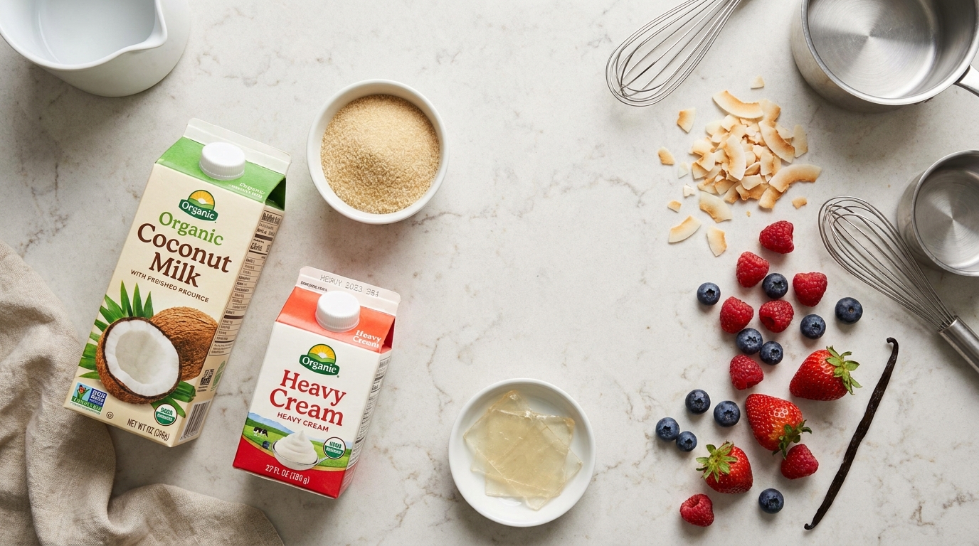 découvrez notre recette irrésistible de délice exotique : une panna cotta onctueuse aux fruits rouges frais et à la noix de coco, parfaite pour un dessert gourmand et léger.