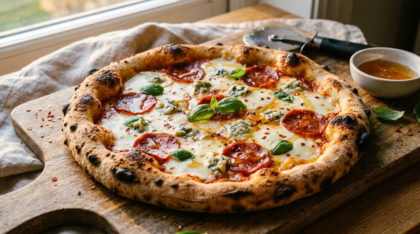 découvrez la recette savoureuse de la pizza au bleu et chorizo, un délice gourmand qui éveillera vos papilles avec ses saveurs riches et audacieuses.