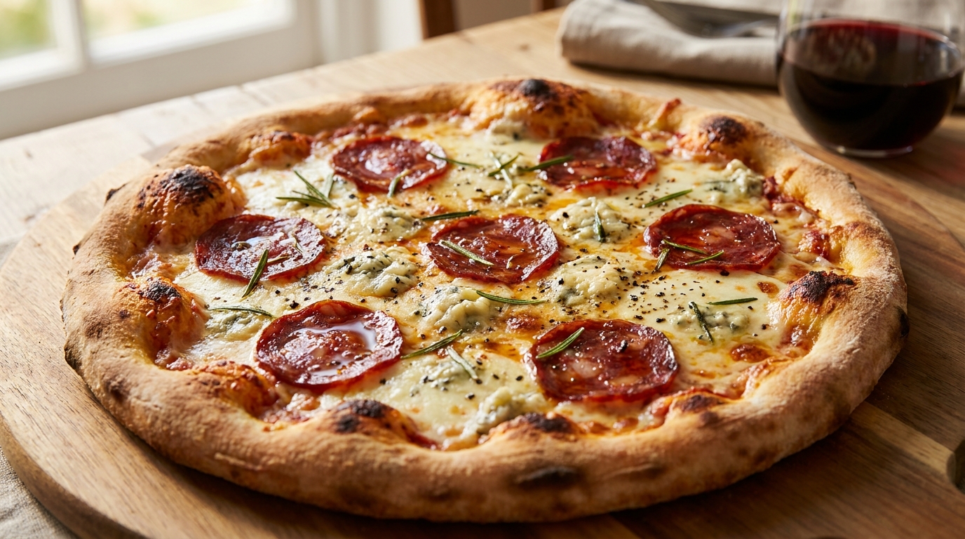 découvrez notre recette savoureuse de pizza au bleu et chorizo, un délice gourmand qui éveille les papilles avec ses saveurs intenses et originales.