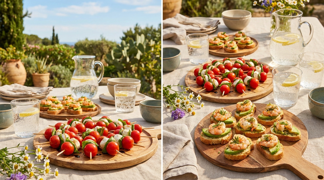 découvrez délice légétoilé, des bouchées fraîches à la mozzarella et tomate cerise, parfaites pour une dégustation légère et gourmande.