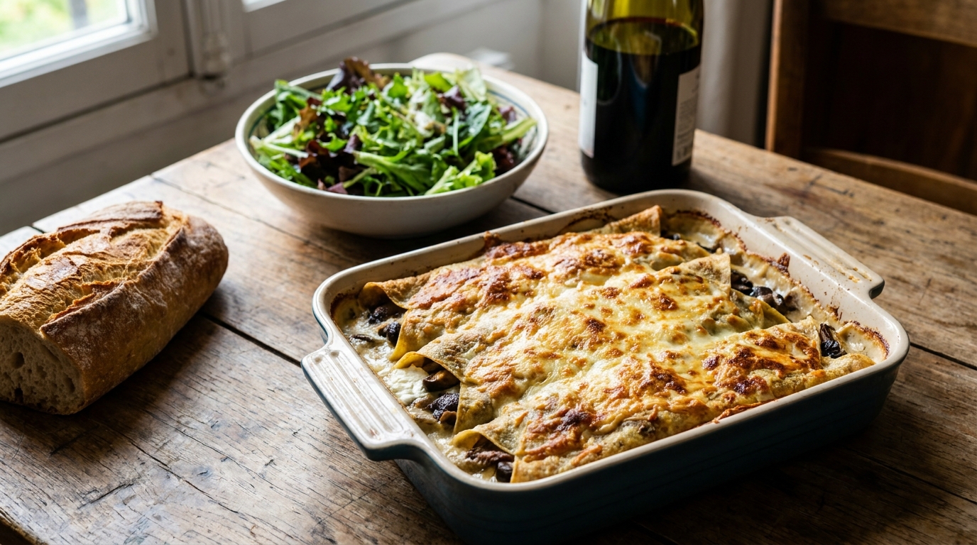 découvrez notre délice champêtre : une crêpe fondante garnie de chèvre crémeux et de champignons savoureux, pour un repas gourmand et traditionnel.