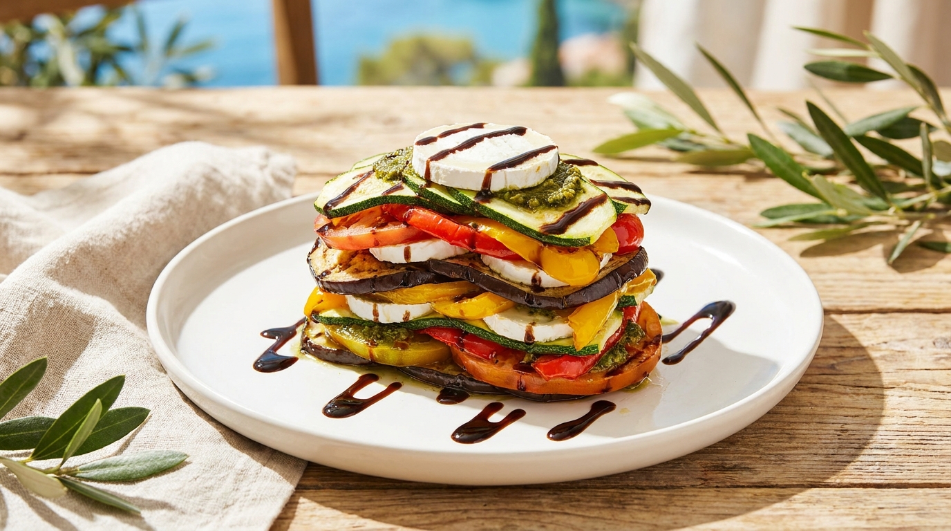 découvrez une recette savoureuse de millefeuille aux légumes croquants et chèvre frais, parfaite pour un repas léger et gourmand.