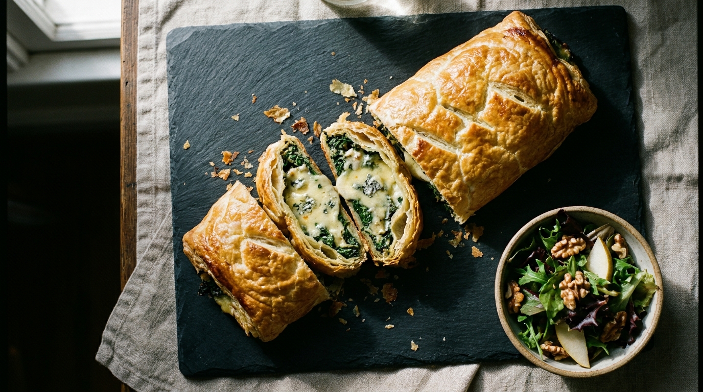 découvrez la recette incontournable du délice feuilleté léger aux épinards frais et roquefort fondant, un plat savoureux et facile à préparer pour régaler vos papilles.