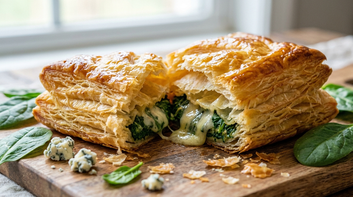 découvrez notre recette incontournable du délice feuilleté léger aux épinards frais et roquefort fondant, une gourmandise facile à préparer et pleine de saveurs.