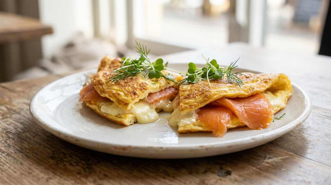 découvrez une recette délicieuse et raffinée : omelette au saumon fumé et chèvre fondant, parfaite pour un déjeuner gourmand et rapide à préparer.