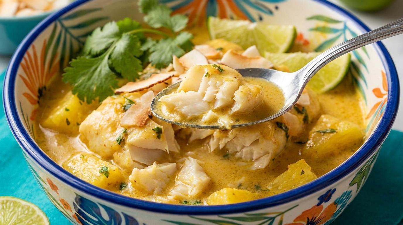 découvrez notre recette délicate de cabillaud nappé de lait de coco et agrémenté de morceaux d'ananas frais pour un plat léger et exotique.