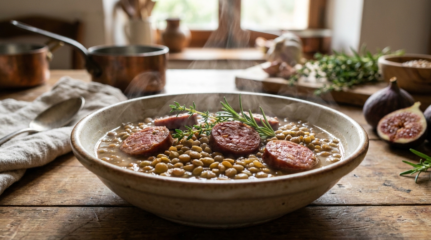 découvrez notre mijoté léger de lentilles au figatellu, un délice sain et parfumé qui allie saveurs authentiques et bienfaits nutritionnels pour un repas équilibré et gourmand.