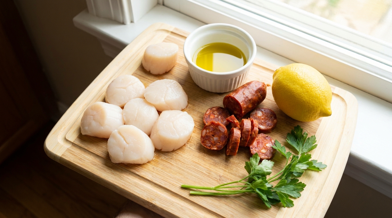 découvrez une recette gourmande alliant noix de saint-jacques, chorizo épicé et fromage frais pour un plat savoureux et raffiné qui éveillera vos papilles.