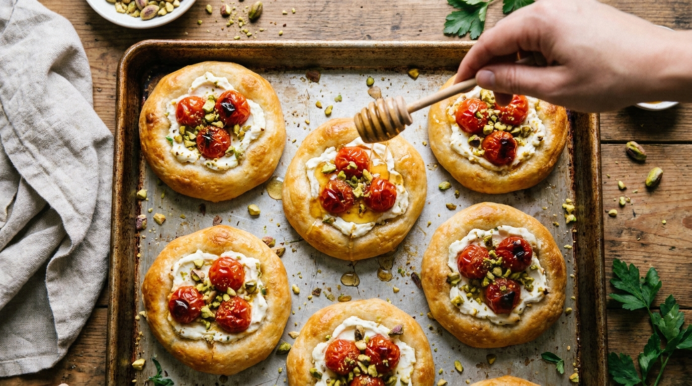 découvrez des pizzas rapides et savoureuses alliant fromage frais, tomates juteuses et éclats croquants de pistache pour un délice gourmand et original.