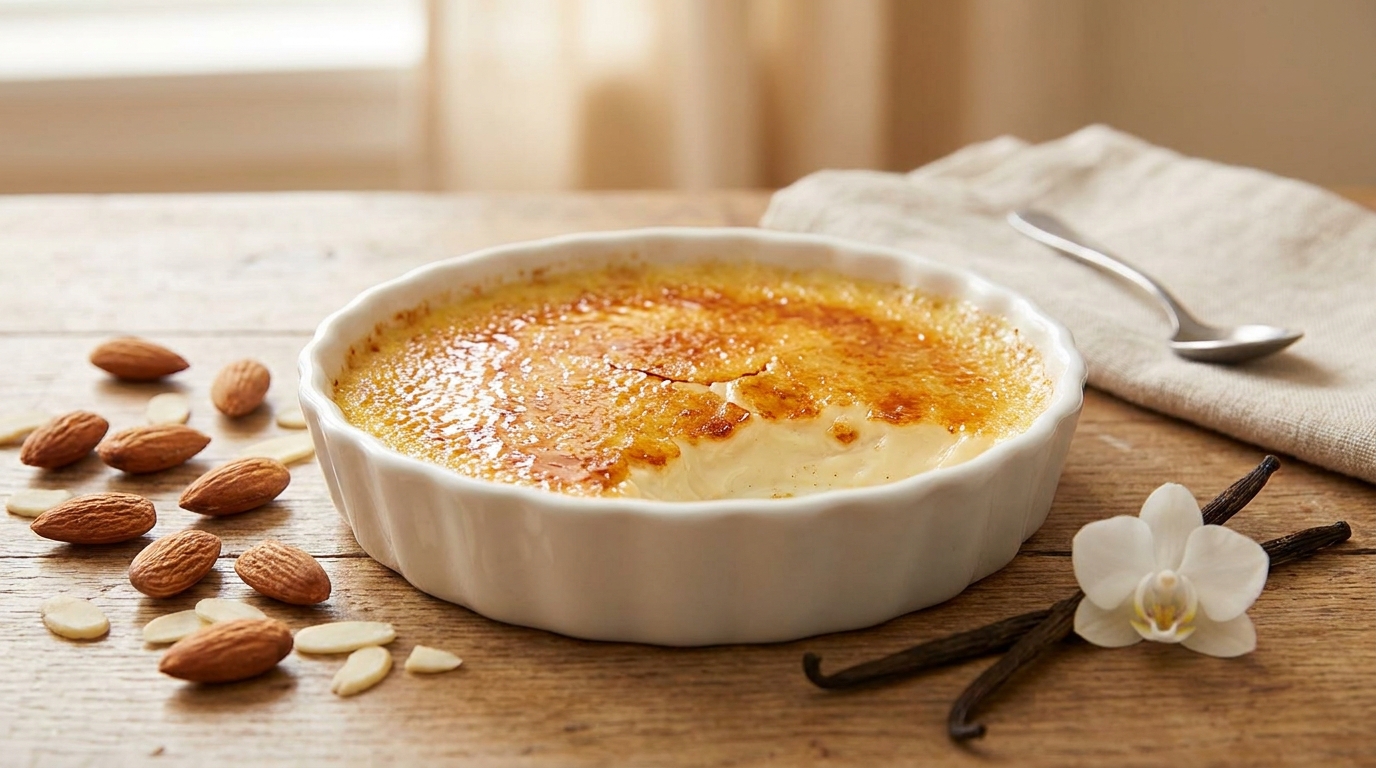 découvrez une délicieuse recette de crème brûlée légère à l'amande et à la vanille, facile à préparer et parfaitement gourmande pour un dessert raffiné.