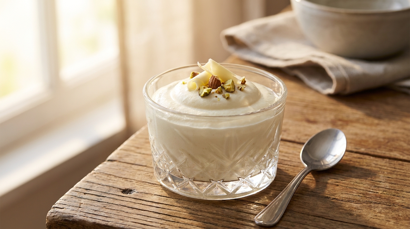 découvrez notre recette de mousse au chocolat blanc, légère, riche en protéines et délicieusement gourmande, parfaite pour un dessert sain et savoureux.