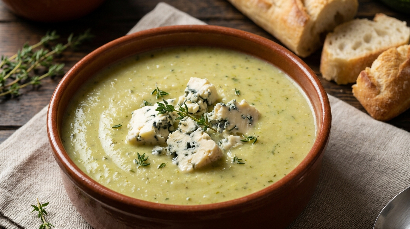 découvrez notre recette simple et gourmande de soupe onctueuse de courgettes au bleu d’auvergne, parfaite pour un repas savoureux et réconfortant.