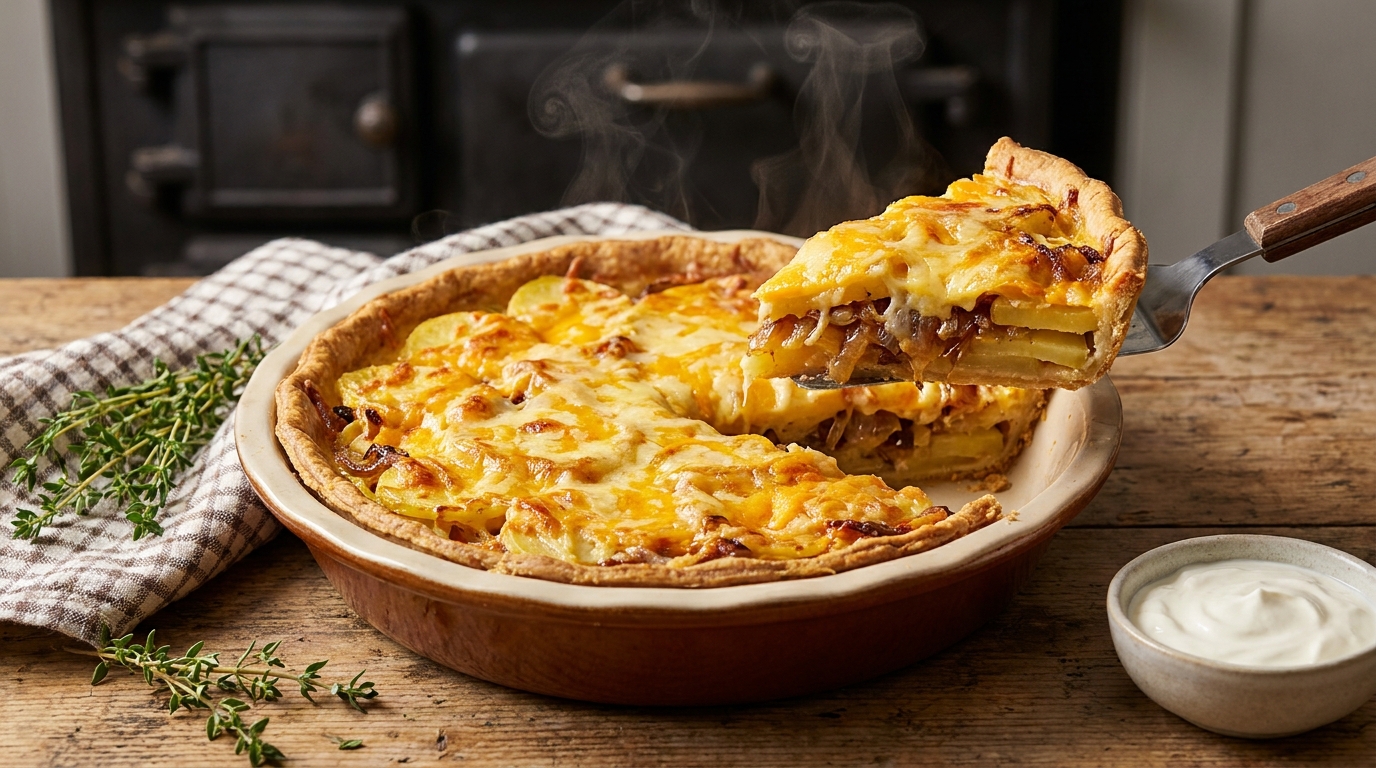découvrez une tourte gourmande alliant fromage fondant et pommes de terre savoureuses, pour un plat réconfortant et délicieux à partager en famille.