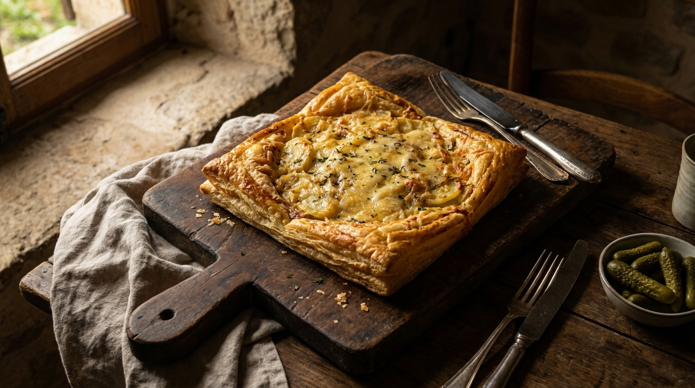 découvrez notre délicieuse tourte gourmande, alliant fromage fondant et pommes de terre savoureuses pour un plat réconfortant et plein de saveurs.