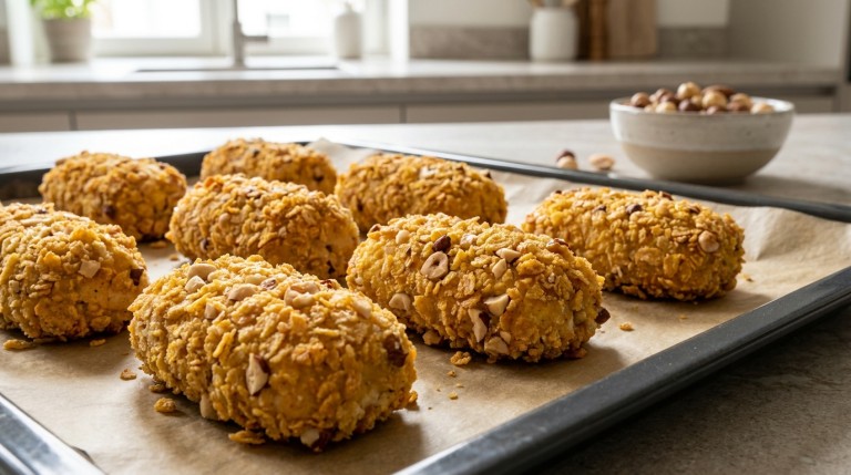découvrez nos délicieuses croquettes de poulet légères, parfumées aux céréales spécial k, noisettes et amandes croquantes pour une saveur unique et une texture irrésistible.