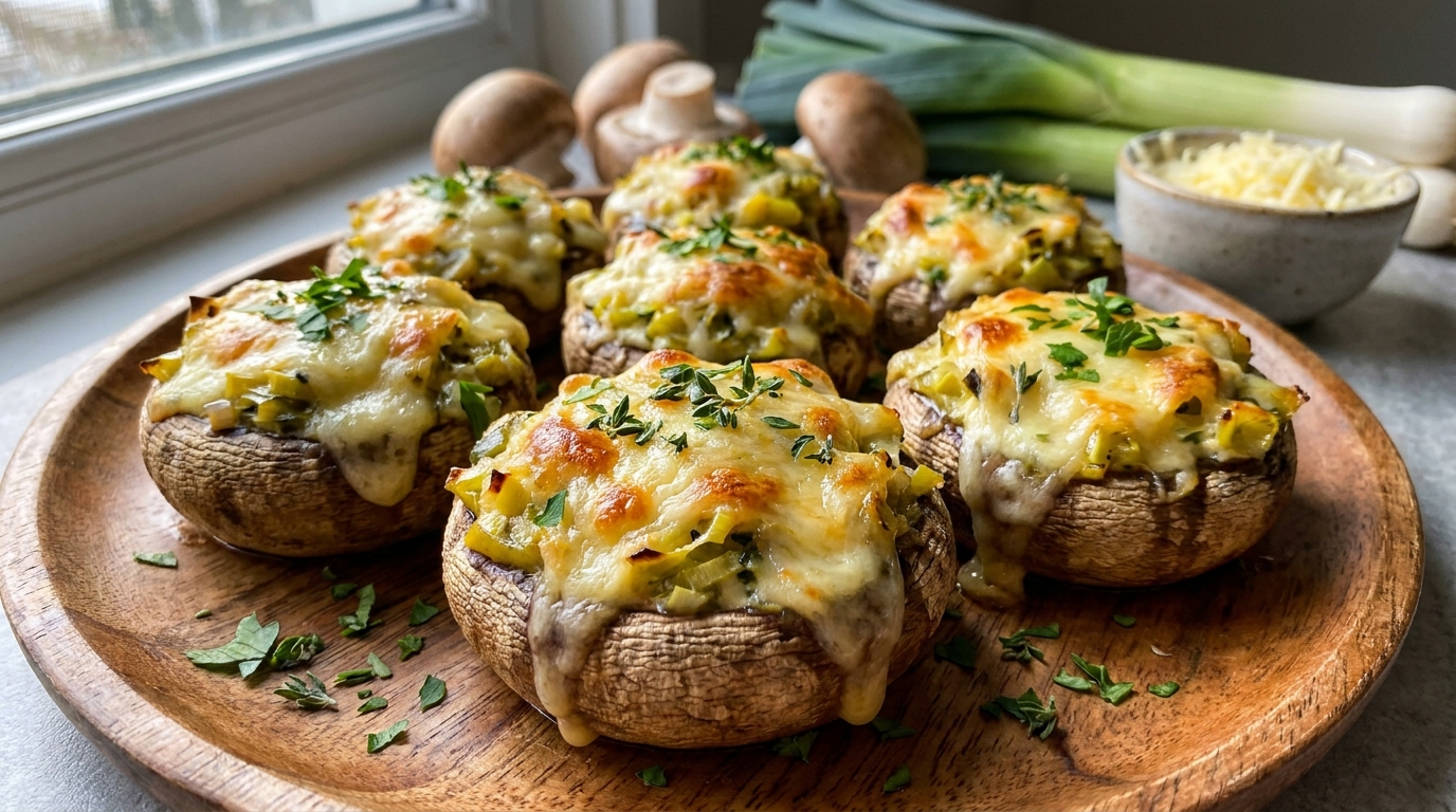 découvrez notre recette savoureuse de champignons farcis au poireau et fromage, facile à préparer pour un repas gourmand et original.